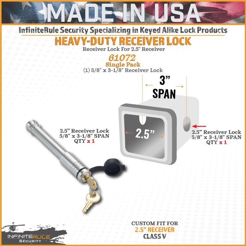 InfiniteRule Security 2.5" Receiver Hitch Lock - Heavy-Duty Stainless Steel Anti-Theft Lock for Trailers, RVs & UTVs - Made in USA - Image 2